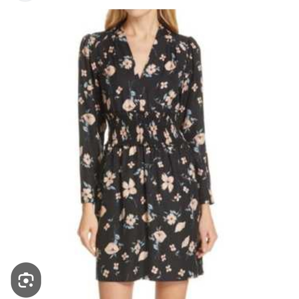 Rebecca Taylor Silk Black Floral Long Sleeve Dress